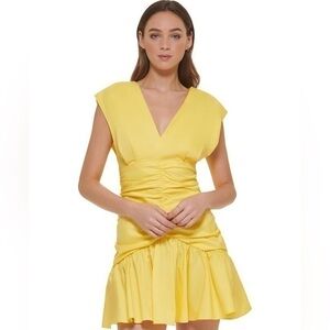 DKNY Women's V-Neck Empire-Waist Ruched Poplin Dress